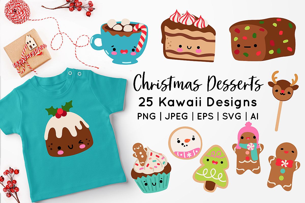 Kawaii Christmas Desserts Vector Graphics bundle example image 1