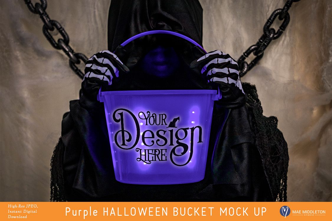 Purple Halloween Bucket - styled photo, mock up example image 1