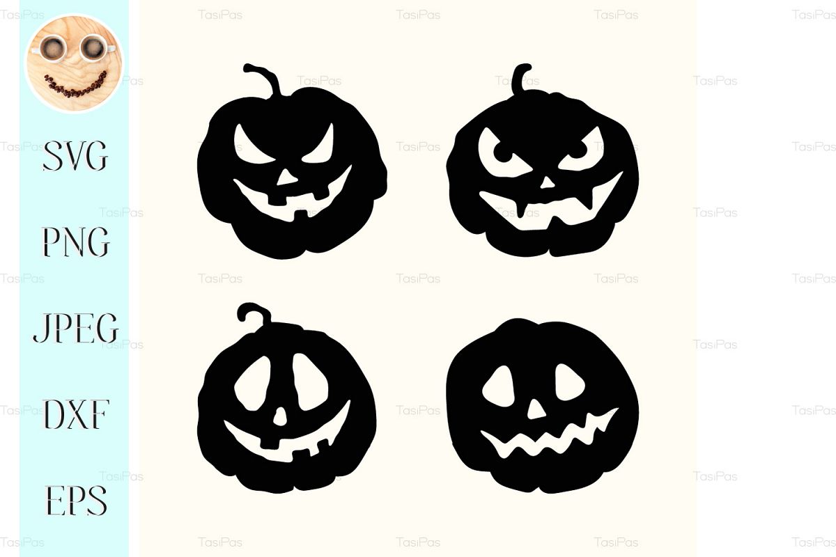 Halloween silhouette spooky face pumpkins set