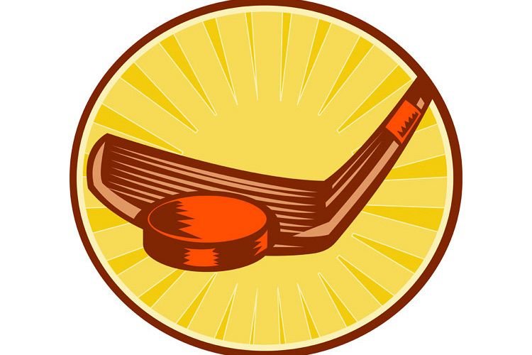 Ice Hockey Stick and Puck Retro Style example image 1