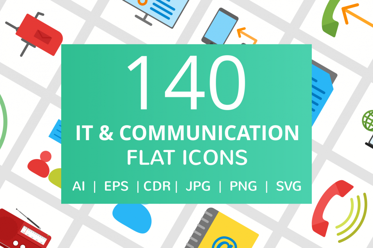 140 IT & Communication Flat Icons example image 1