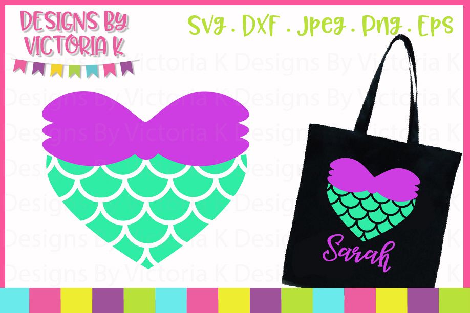 Mermaid heart with scales SVG Cut File example image 1
