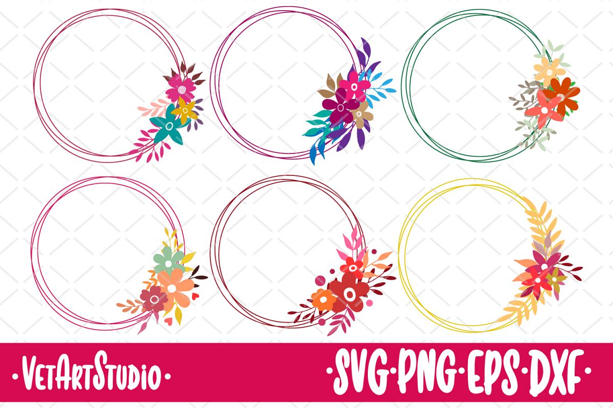 Download 6 Round floral frames, circle frames SVG, flower wreaths ...