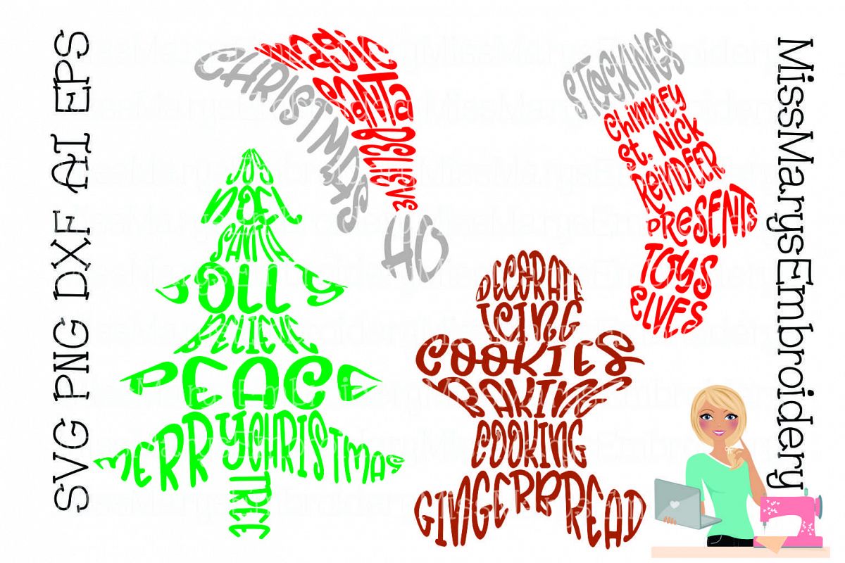 Christmas Words SVG Cutting File PNG DXF AI EPS