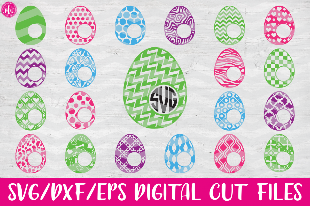 Monogram Pattern Easter Eggs Set of 40 - SVG, DXF, EPS Cut Files example image 1
