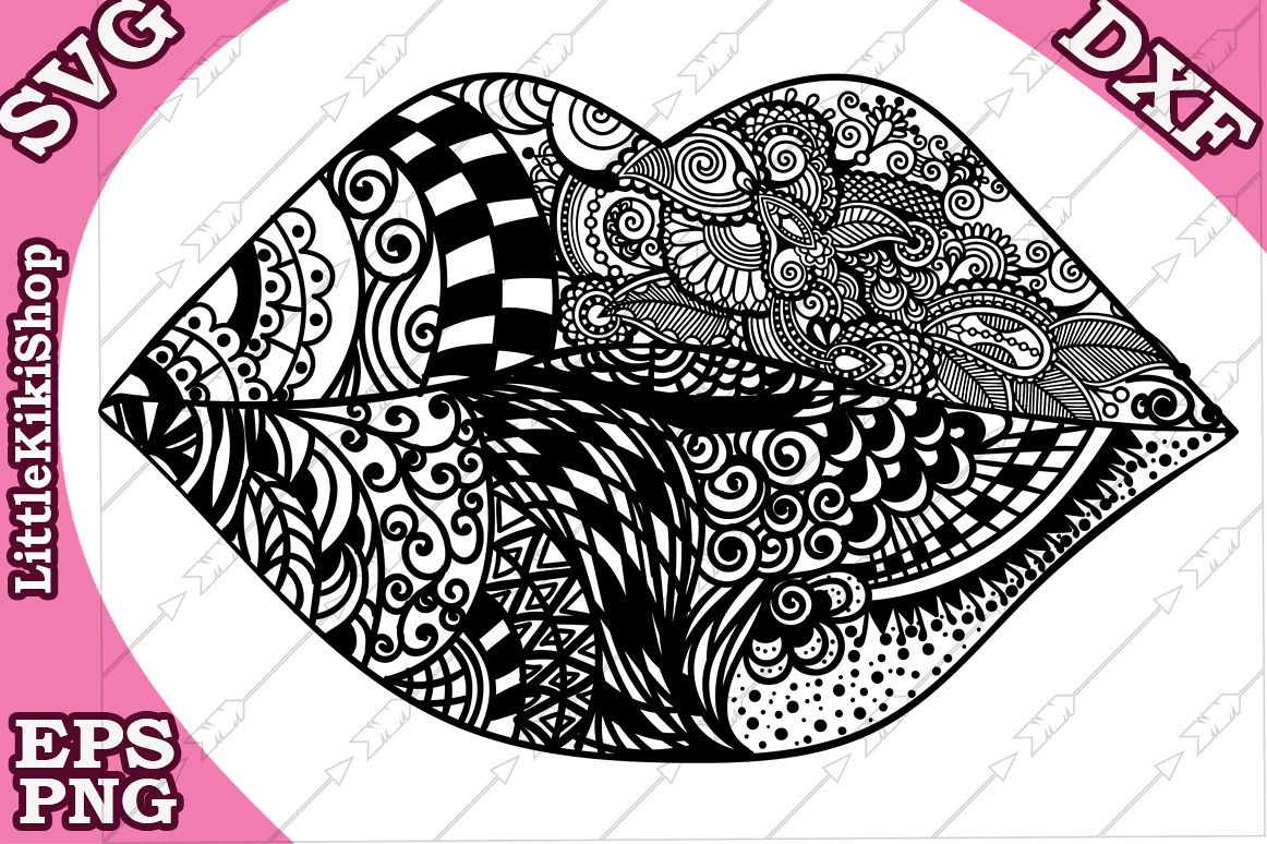 Lips Svg,Lips Kiss Svg,Mandala Lips Svg,Kiss Svg,Lips cut example image 1