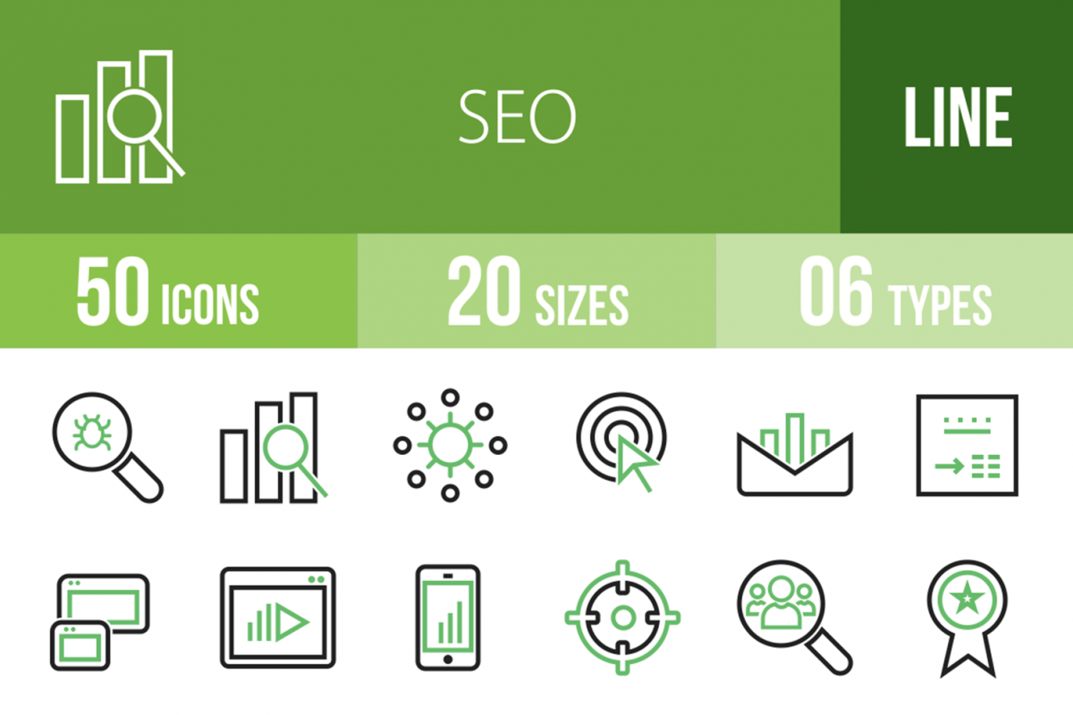 50 SEO Line Green & Black Icons example image 1