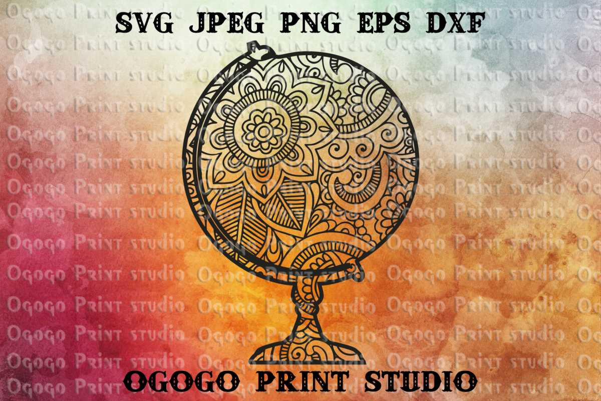 World Globe Svg, Planet Earth SVG, Zentangle SVG, Mandala example image 1
