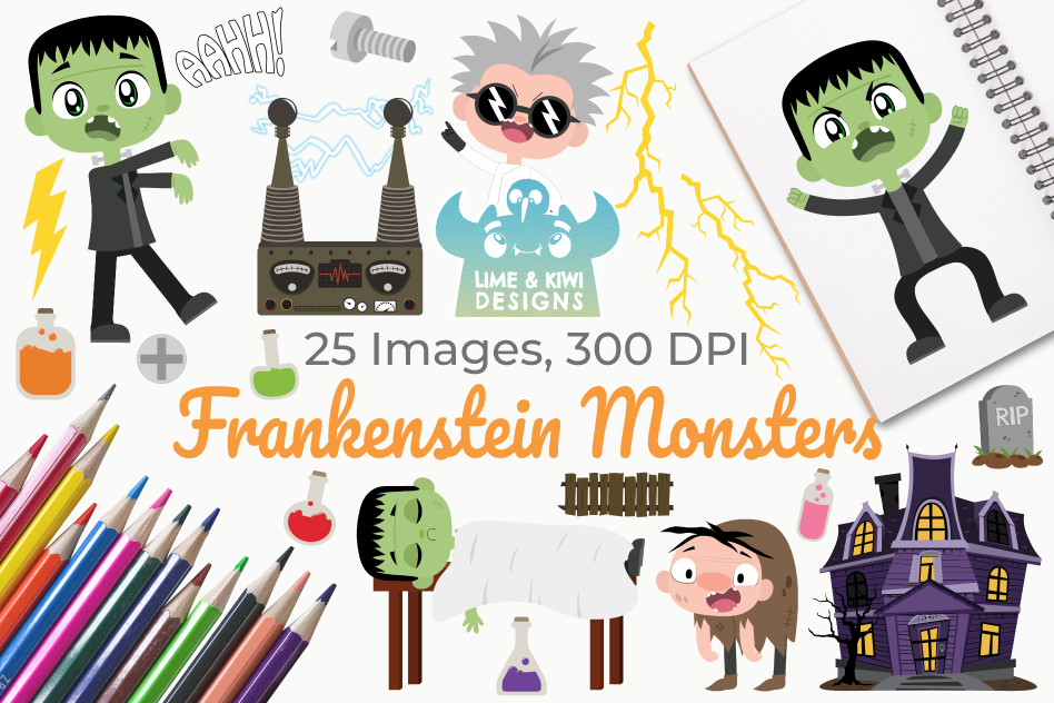Frankenstein Monsters Clipart, Instant Download Vector Art example image 1