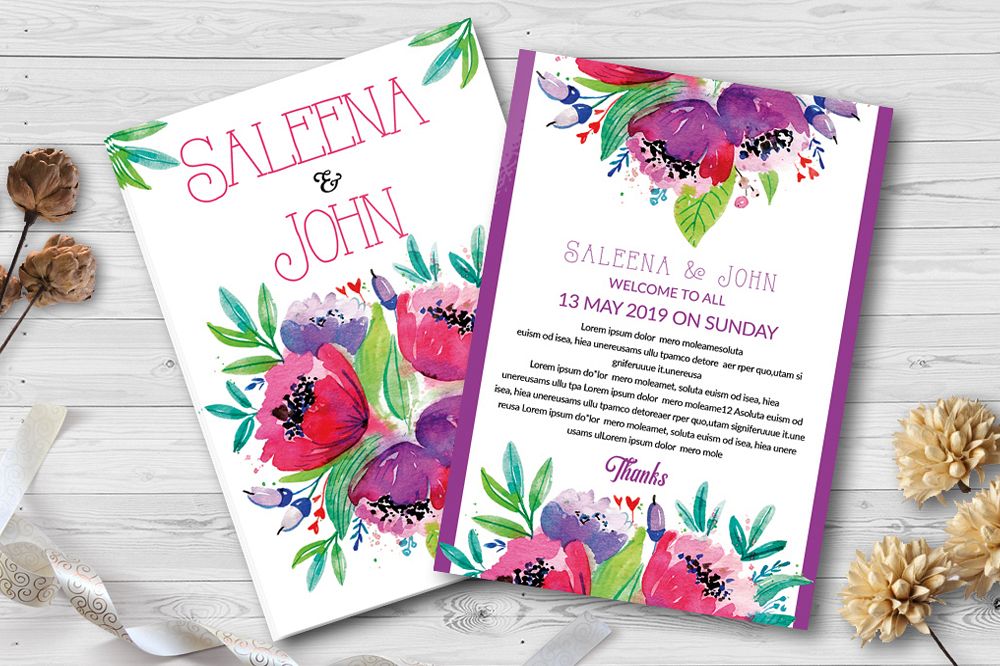 Double Sided Floral Wedding Invites example image 1
