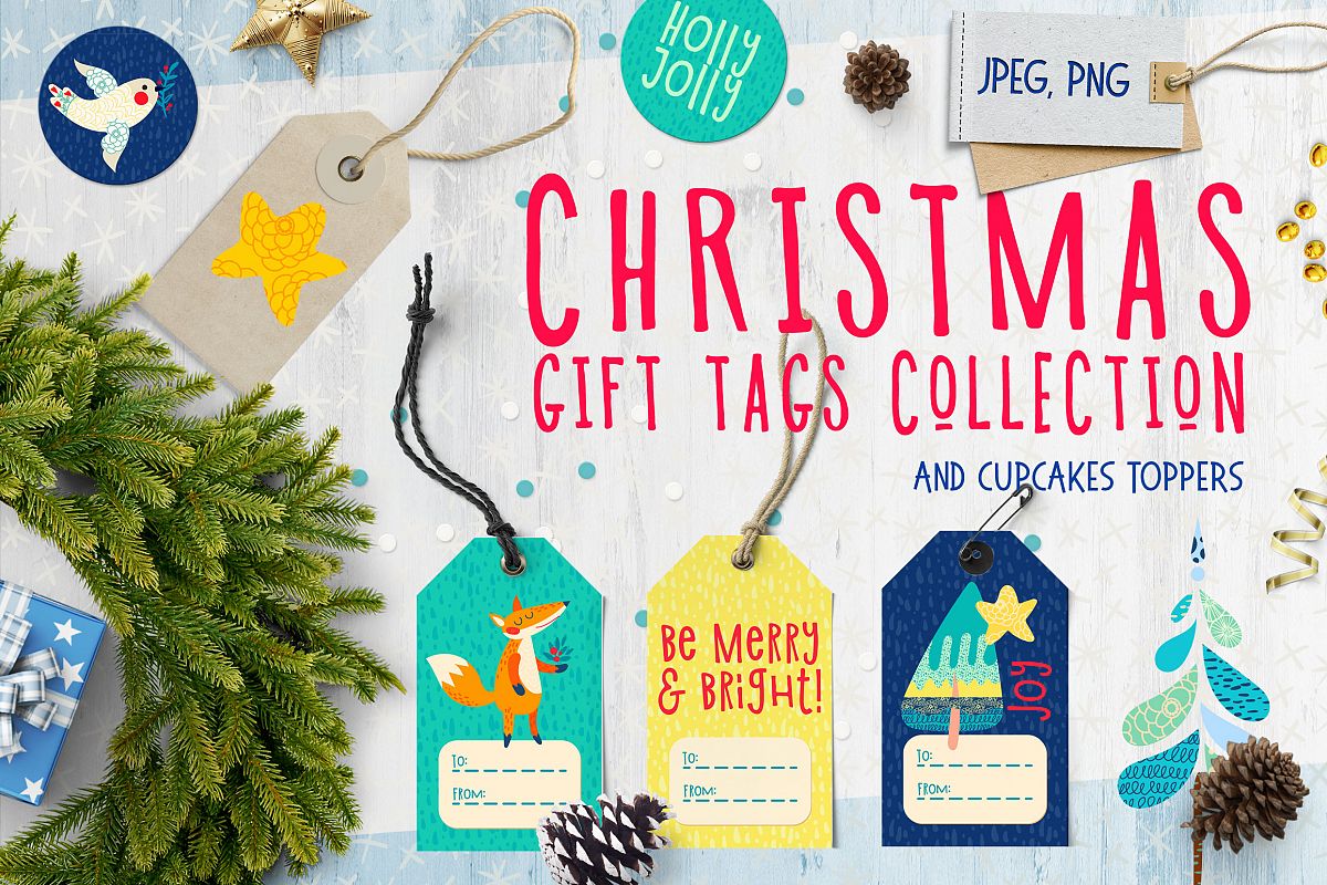Christmas Gift Tag, cupcakes toppers example image 1