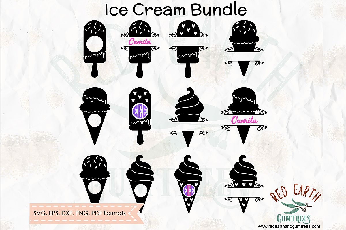 Ice cream split monogram frame, ice cream circle frame SVG example image 1