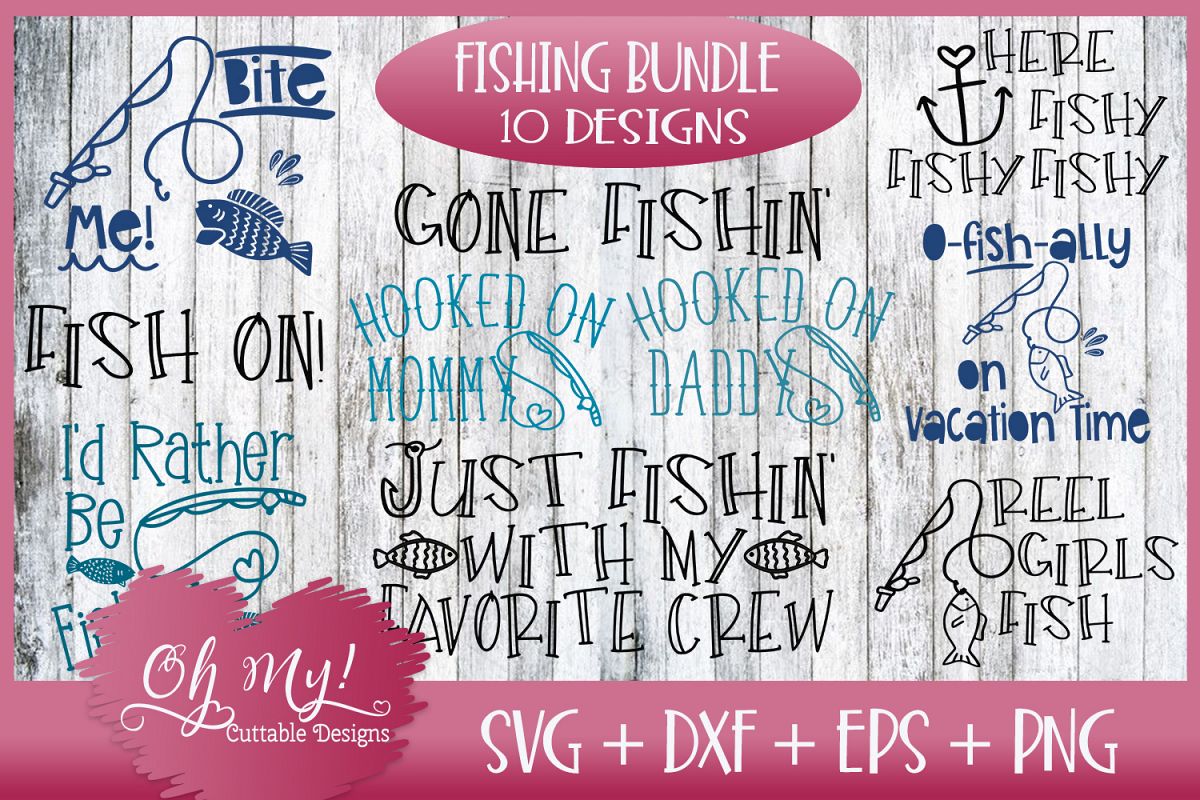 Fishing Bundle - 10 DESIGNS - SVG DXF EPS PNG Cutting Files example image 1