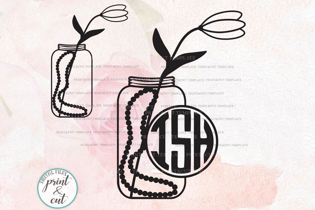Jar With Tulip Flower And Pearls Monogram Frame Svg Dxf Pdf Jar With Tulip Flower And Pearls Monogram Frame Svg Dxf Pdf Example Image 1