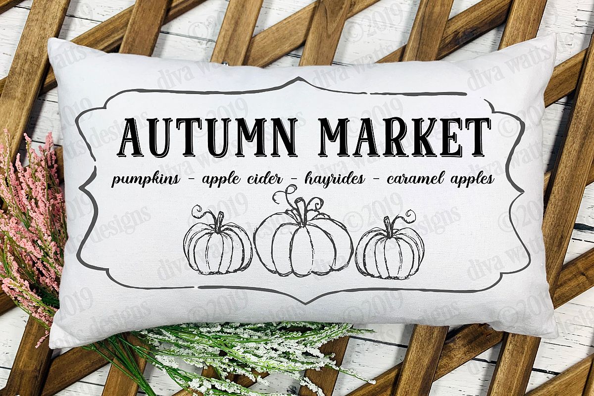 Autumn Market Pumpkins Apple Cider Hayrides Cutting File example image 1