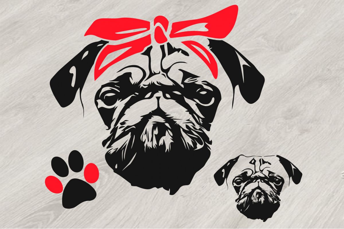 Download Pugs Dogs Head Whit Bandana SVG, Family Pet cute pug 807S