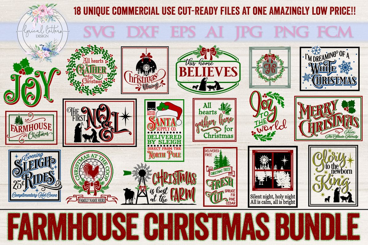 Farmhouse Christmas Bundle of 18 SVG Designs example image 1