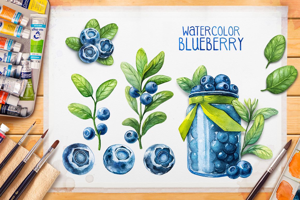 Watercolor blueberry example image 1