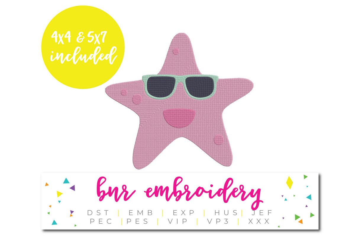 Starfish Machine Embroidery Design, Summer Embroidery example image 1