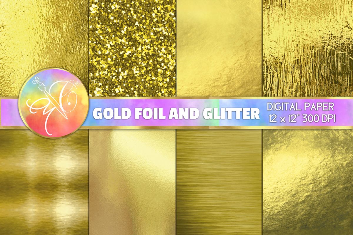 Gold Foil and Glitter Digital Paper, Gold foil Background example image 1