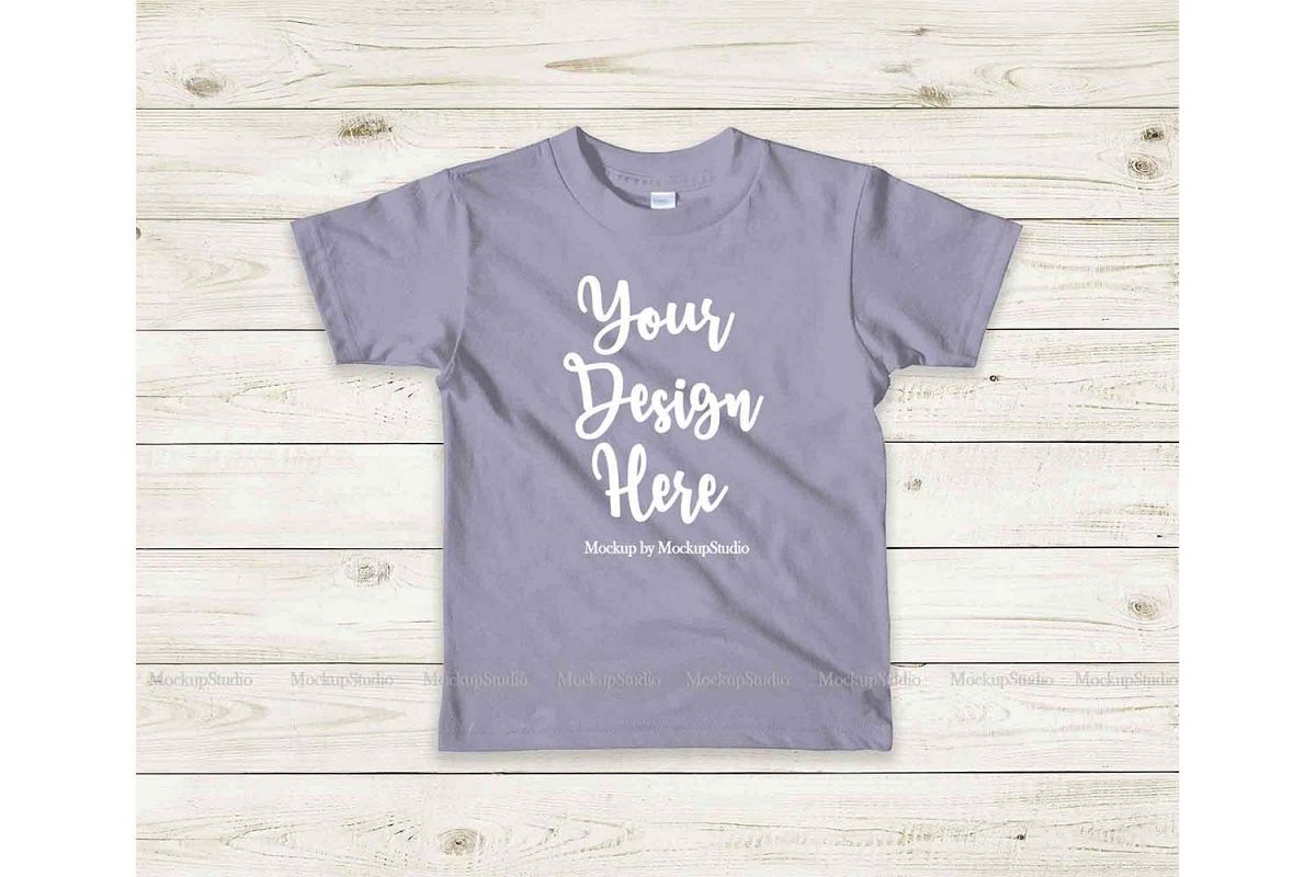 Kids Gray Tshirt Mockup, Toddler Slate Shirt Flat Lay Mock example image 1