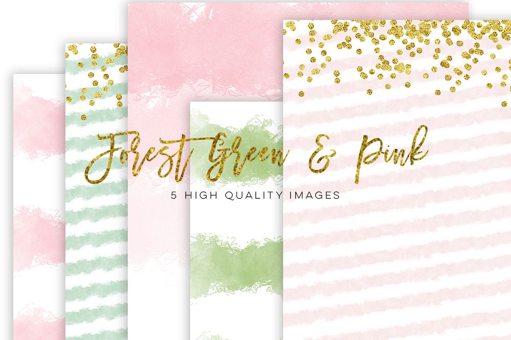 forest green and pink watercolor paper, gold pink watercolor paper, Watercolor Digital Scrapbooking Paper, scrapbook paper gold pink texture example image 1