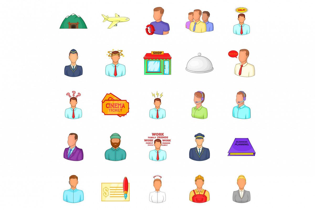 Way of life icons set, cartoon style example image 1