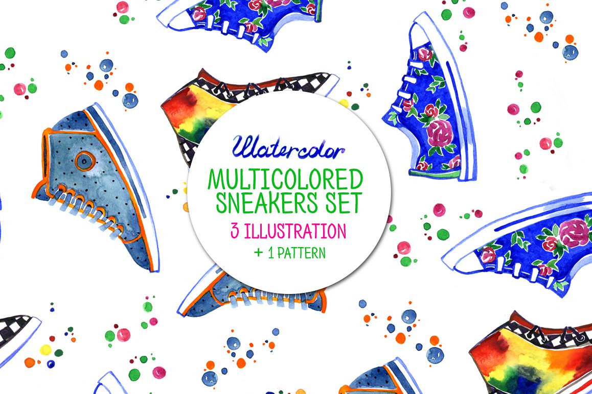 Watercolor multicolored sneakers example image 1