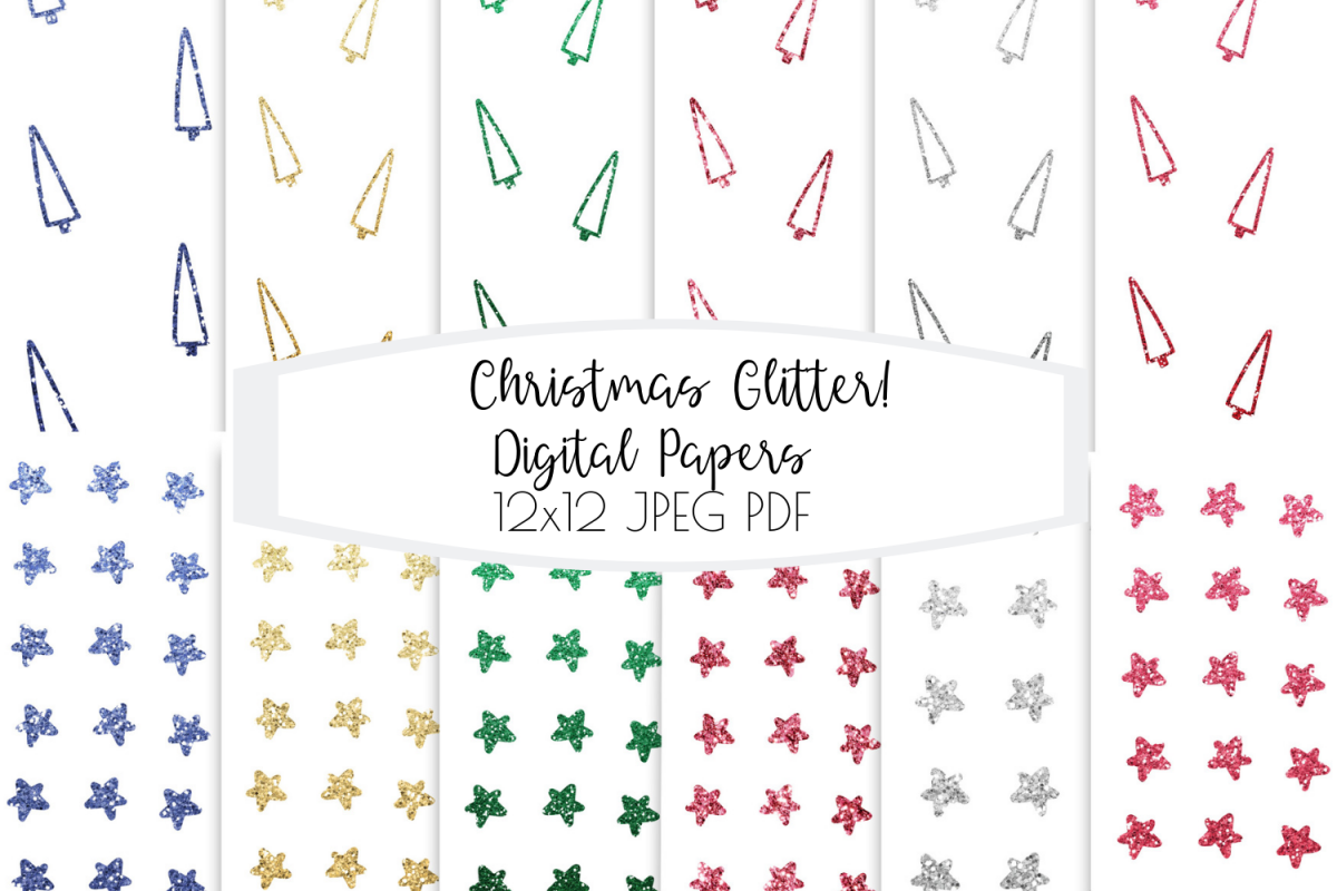 Christmas Glitter- Digital Papers for Scrapbooking / Planner example image 1