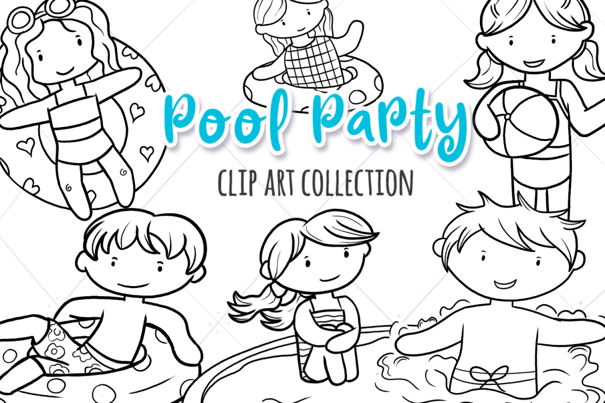 Pool Party Summer Fun Digital Stamps example image 1
