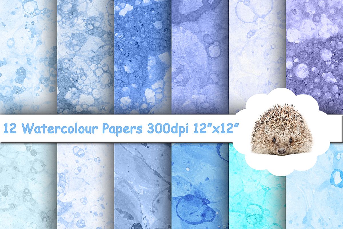 12 Blue Tones Watercolour Textured Paper / Backgrounds example image 1