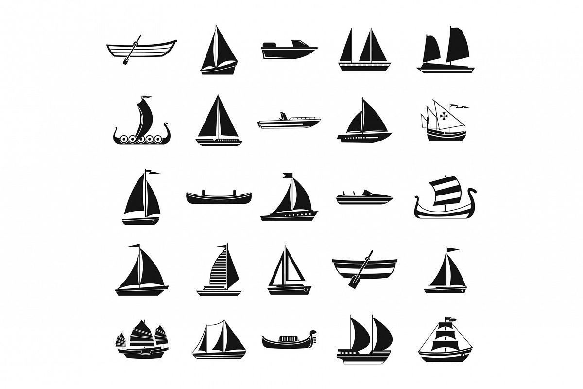 Boat icon set, simple style example image 1