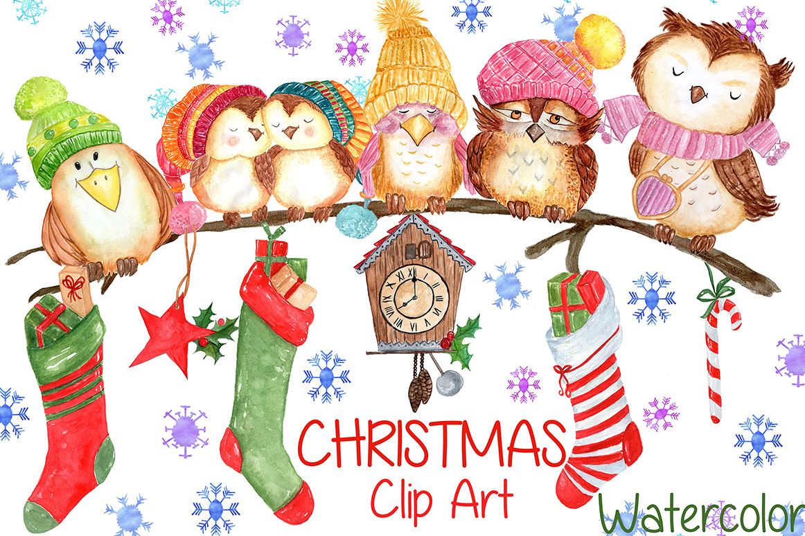 Watercolor Christmas clipart example image 1