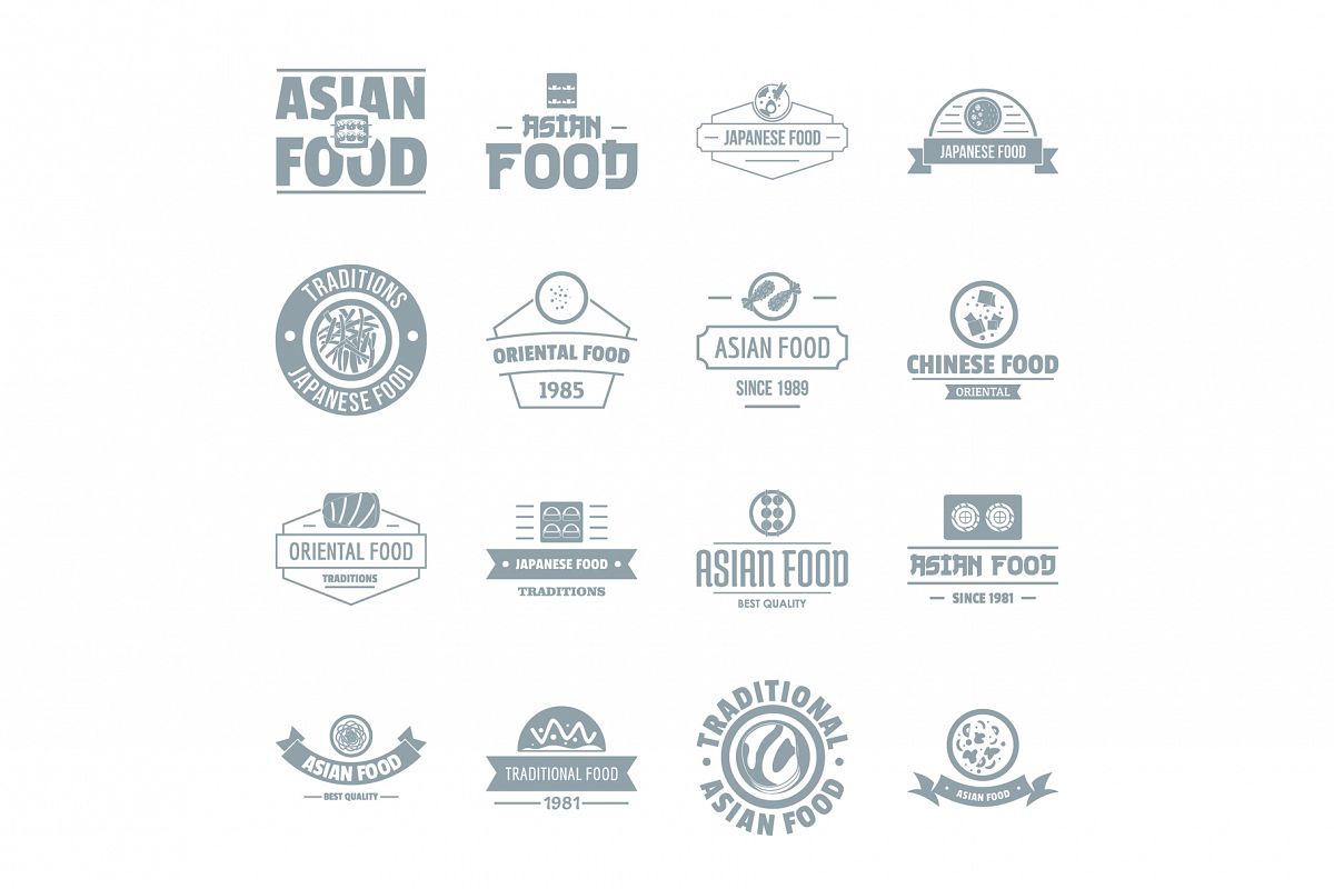 Asian food logo icons set, simple style example image 1