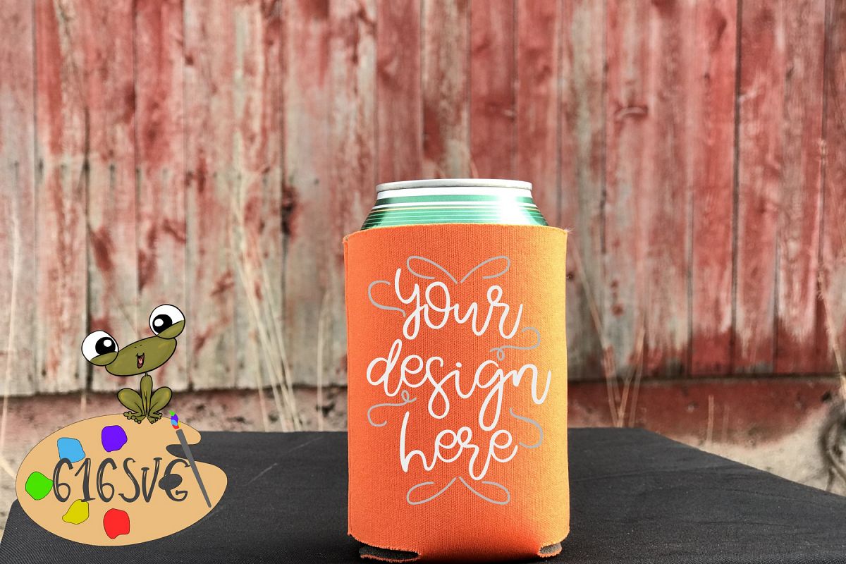 Neon Orange Can Cooler Mockup example image 1