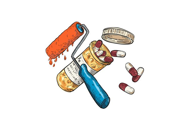 Paint Roller Medicine Capsule Bottle Drawing Color example image 1