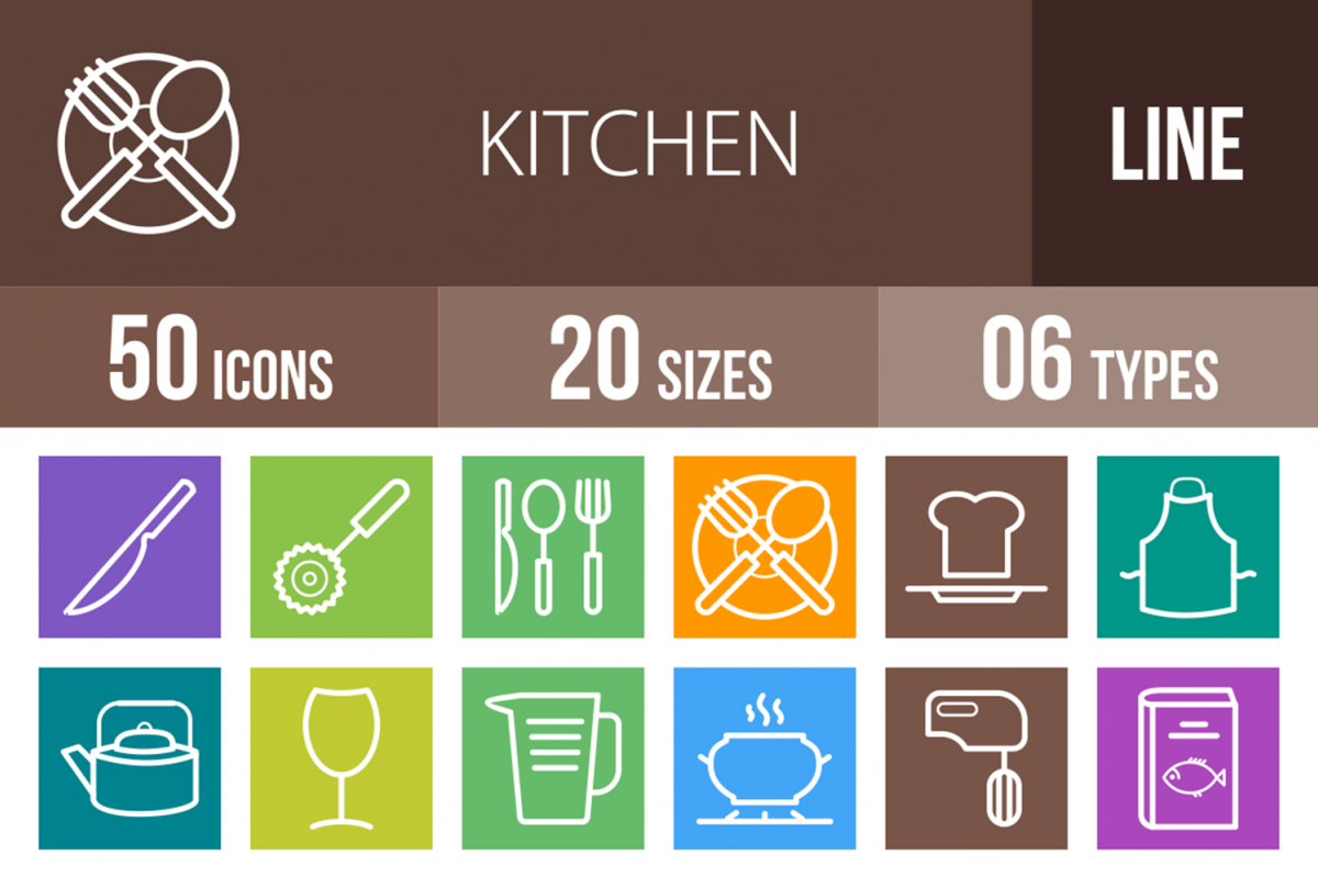 50 Kitchen Line Multicolor B/G Icons example image 1