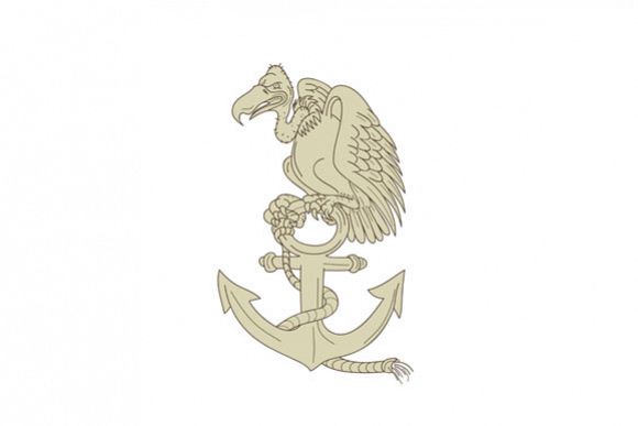 Buzzard Perching Navy Anchor Cartoon example image 1