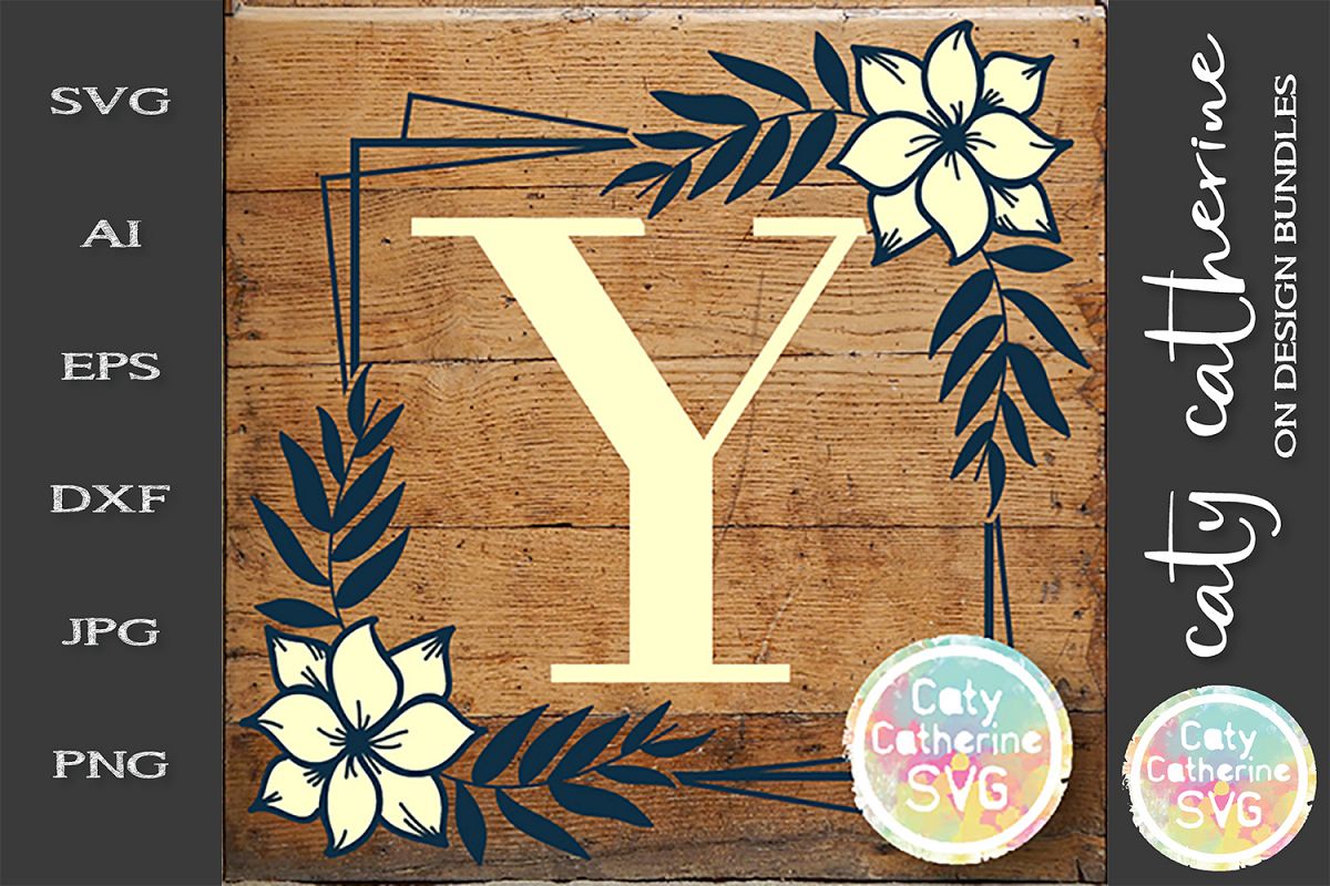 Letter Y Floral Monogram Frame SVG Cut File example image 1