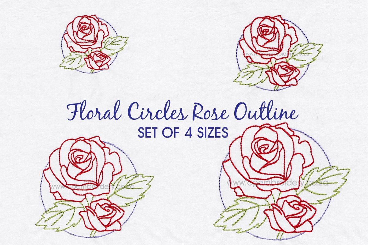 Floral Circle Rose Outline Machine Embroidery Design