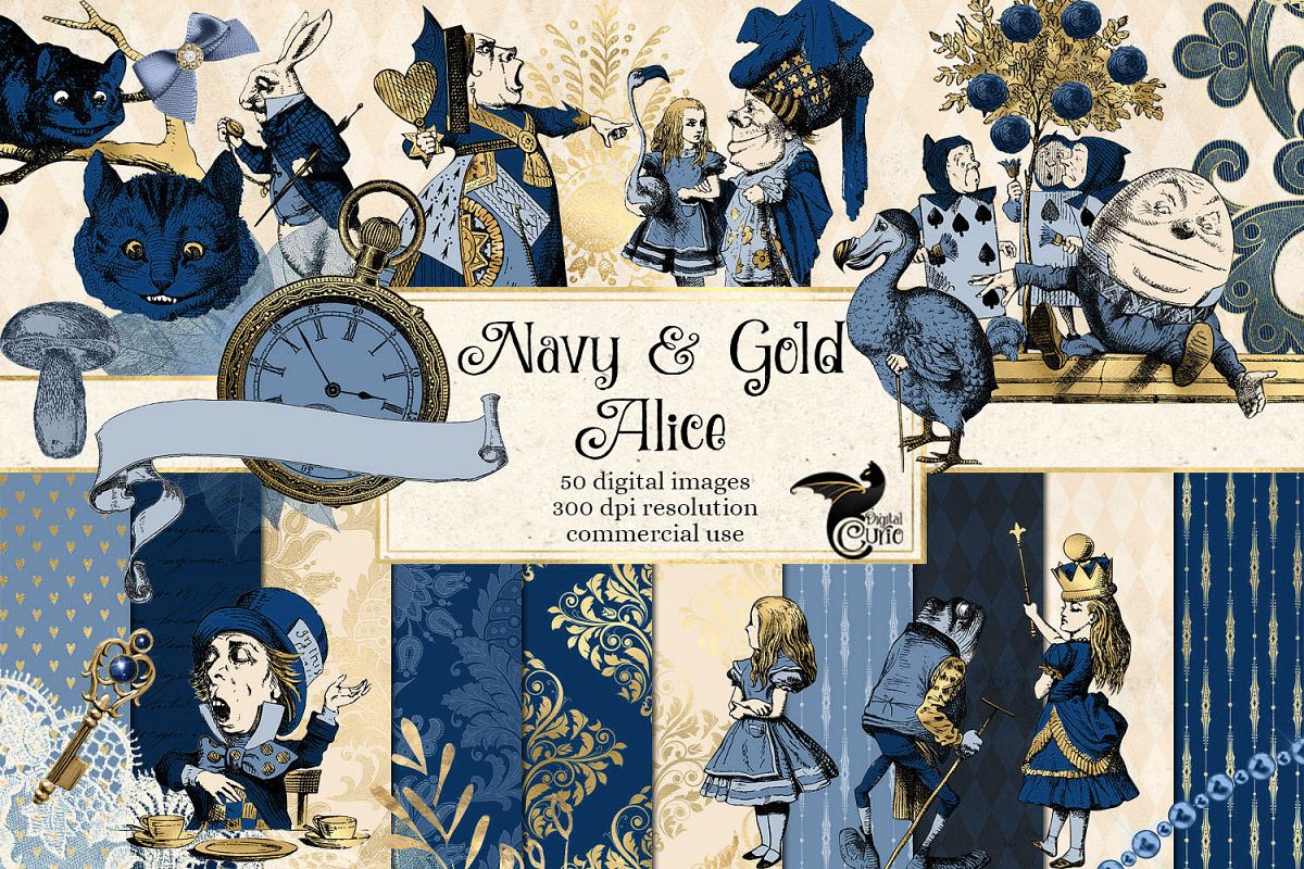 Navy Blue and Gold Alice in Wonderland Graphics example image 1