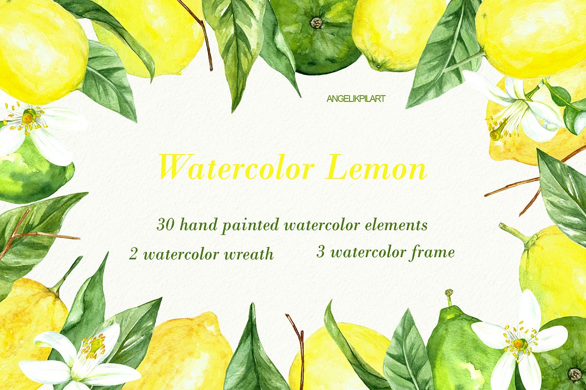 watercolor lemon set example image 1