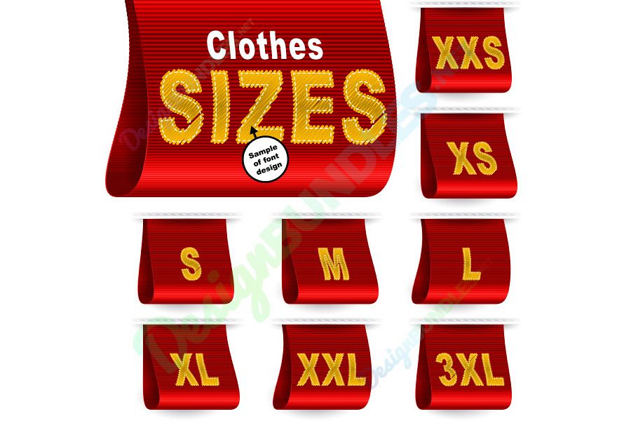 Vector Clothes Size Label Marketing Tag Sticker Sewn Set Red example image 1