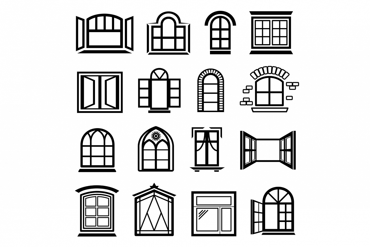 Window design icons set, simple style example image 1