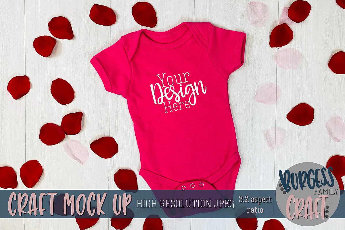 Valentine hot pink baby bodysuit Craft mock up example image 1
