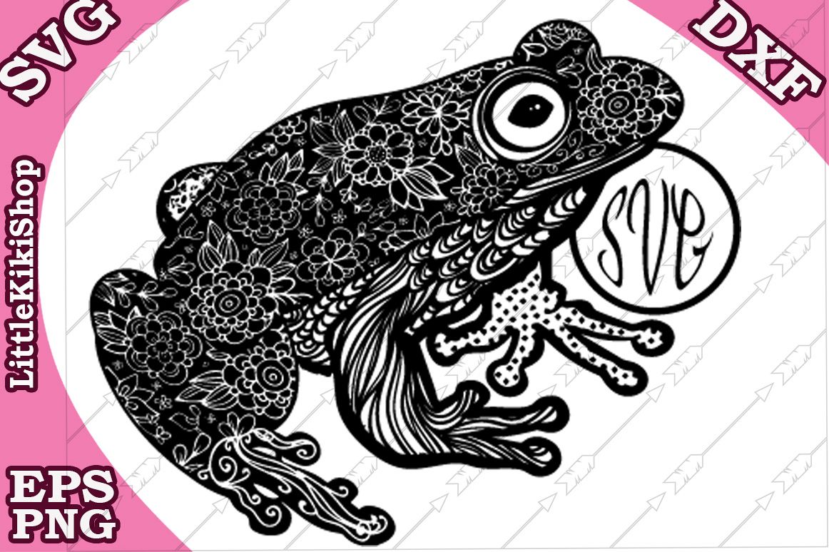 Frog Monogram Svg, Mandala Frog Svg, Frog cut file,Frog Svg example image 1
