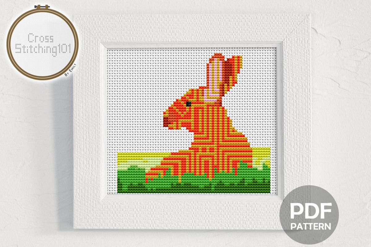 Rabbit in Grass Cross Stitch Pattern - Instant Download PDF example image 1