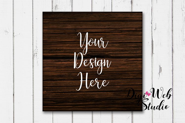 Wood Sign Mockup - Dark Wood Sign on Rustic White Shiplap example image 1