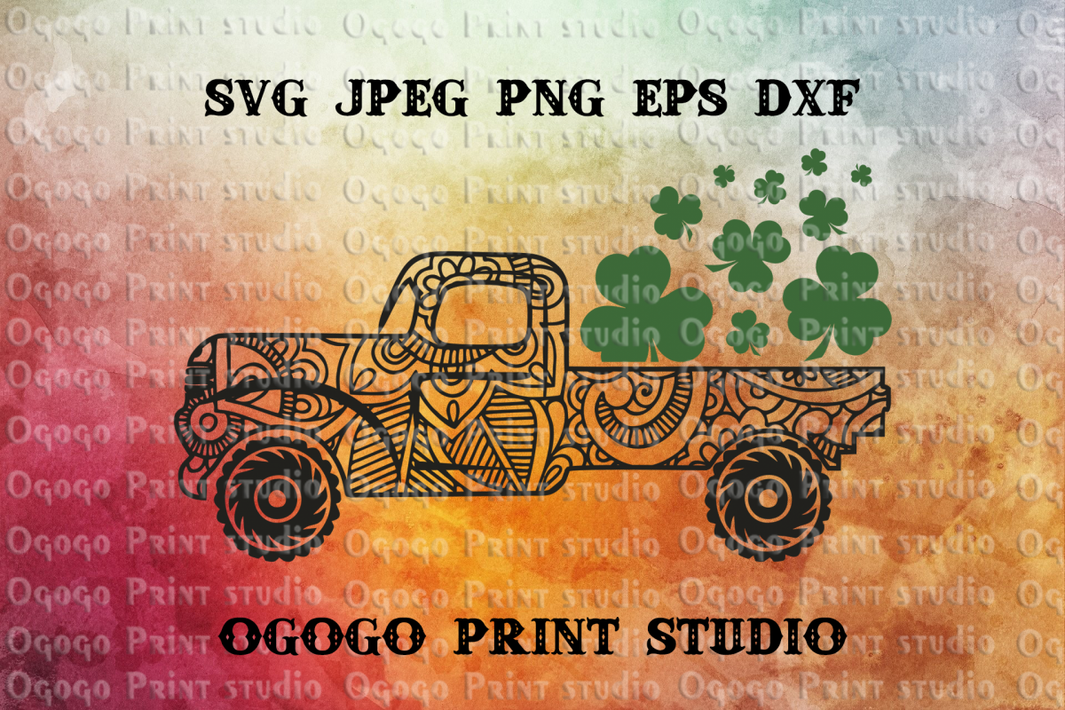 St Patrick's Day Truck Svg, Shamrock SVG, Zentangle SVG example image 1