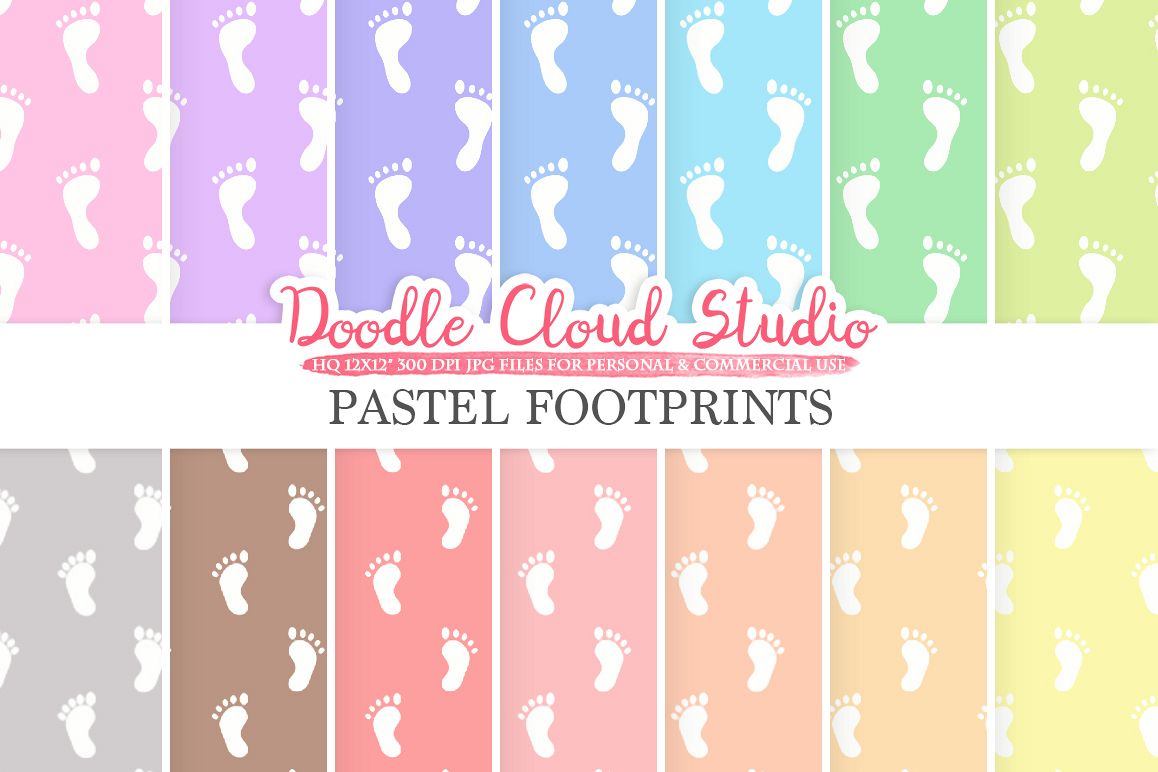 2 Sets of Pastel Footprints digital paper, Baby Footprints pattern, Digital foot print background Instant Download Personal & Commercial Use example image 1